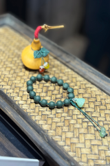 Green Clay Zisha Clay Handheld Bead Strand with Jade Lotus Pod Pendant