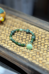 Green Clay Zisha Clay Bead Bracelet with Jade Beads and Lotus Pod Pendant – Knotted Cord